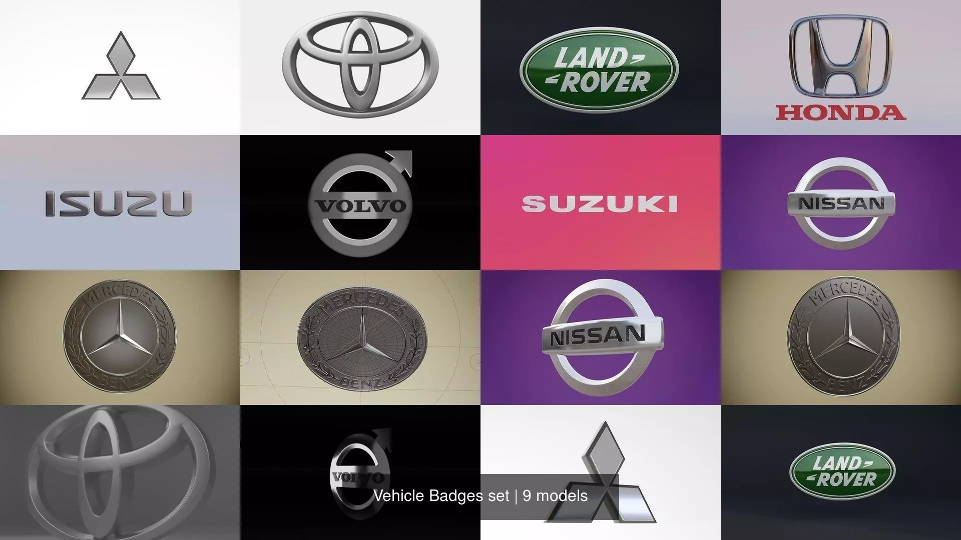 Vehicle Badges set 3D Model Collection_0