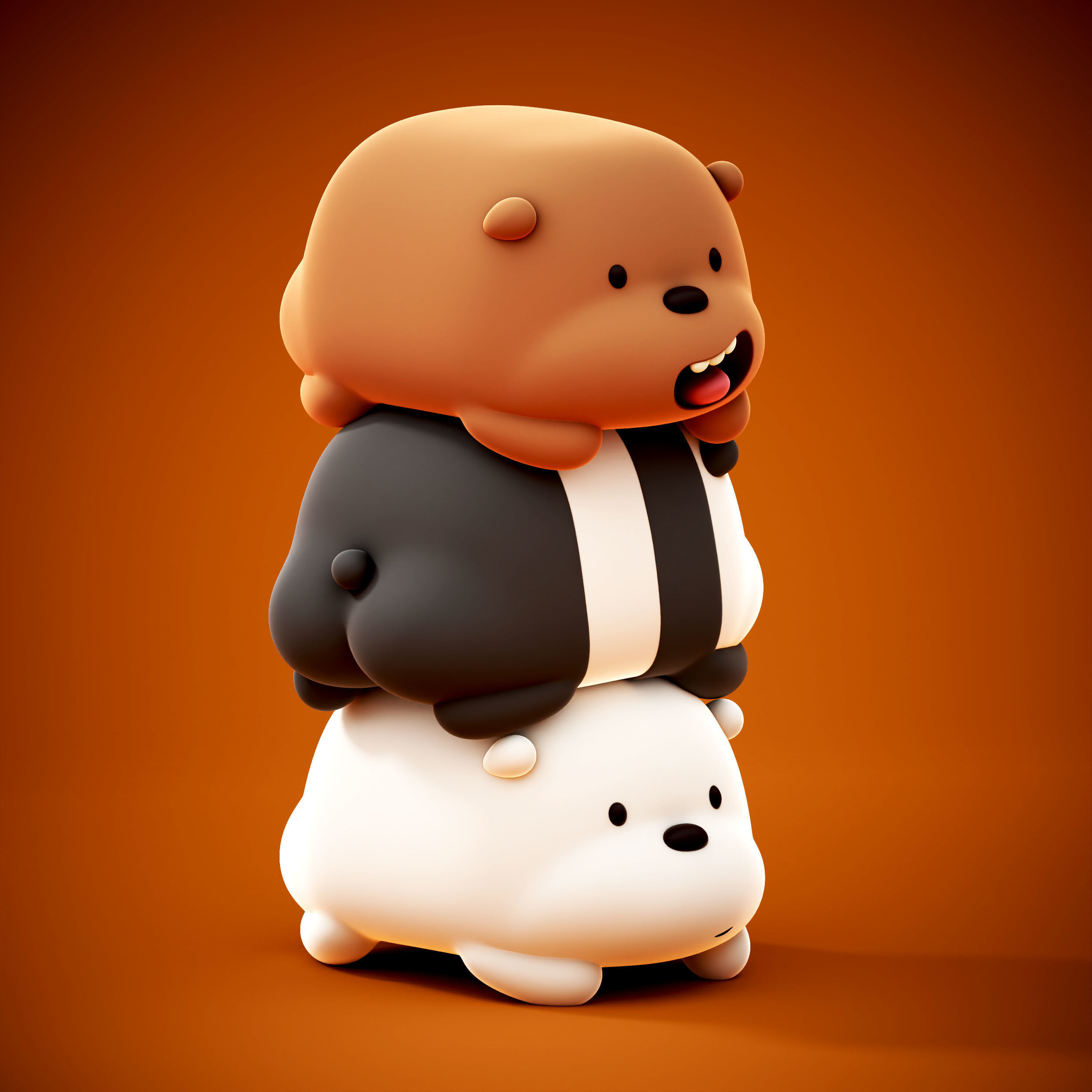 WE BARE BEAR PRE-SUPPORTED  NO SUPPORT VERSION 3D print model_3