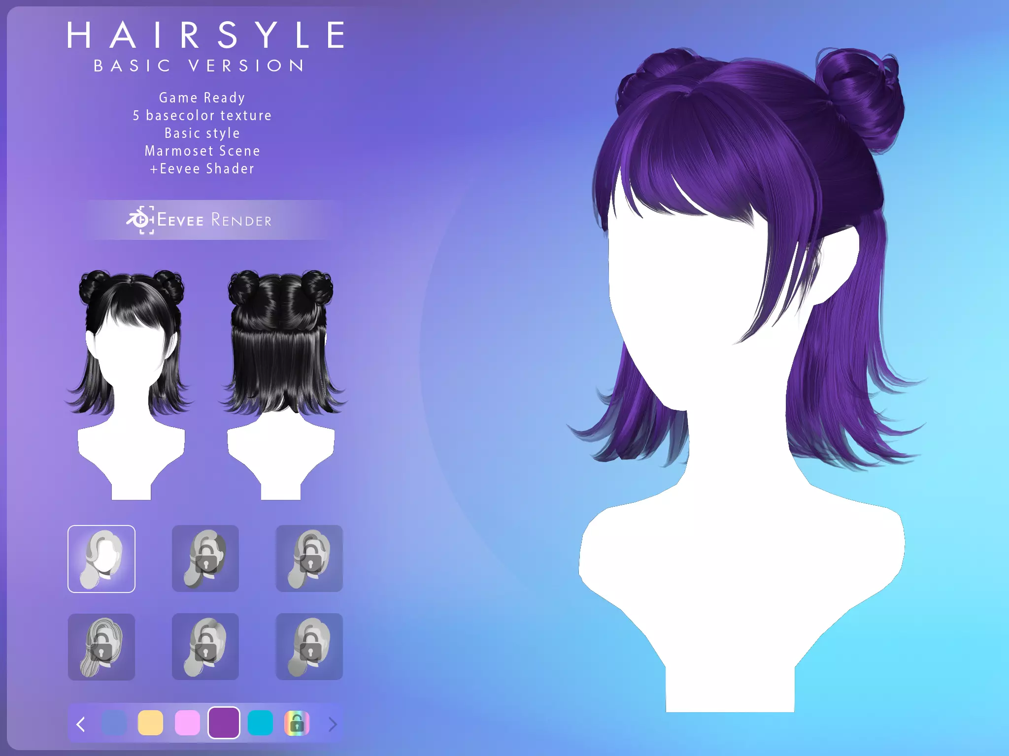 Game Hair - Stylized Female Hairstyle V1 Low-poly 3D model_0