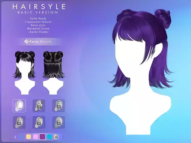 Game Hair - Stylized Female Hairstyle V1 Low-poly 3D model