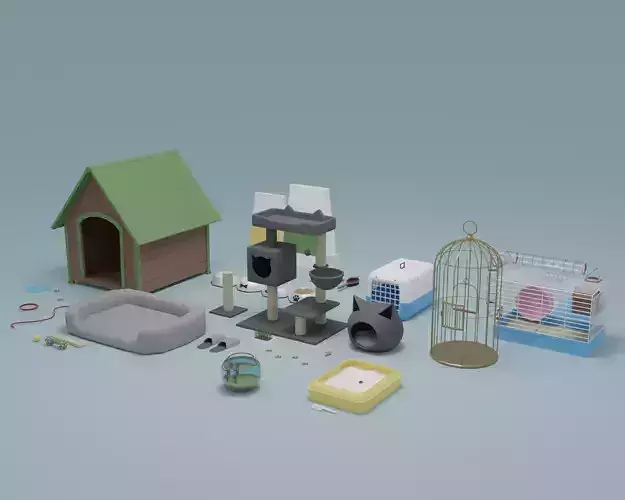 Pet accessories  Low-poly 3D model