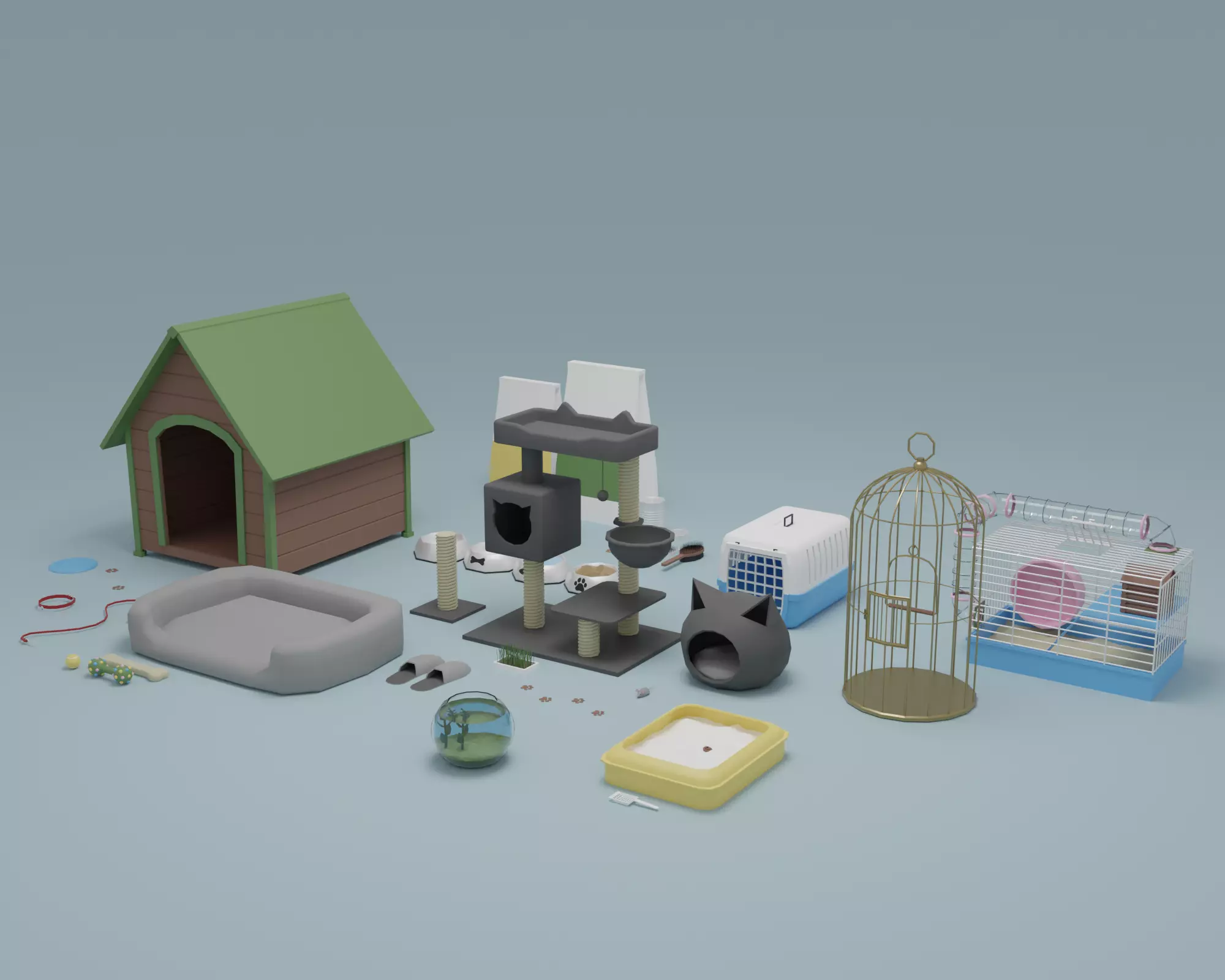 Pet accessories  Low-poly 3D model_0