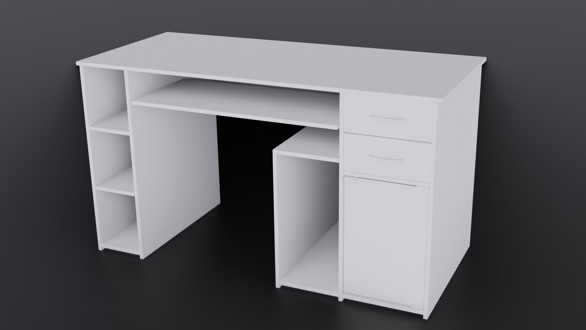Desk model wooden with drawers and shelves 3D model_4