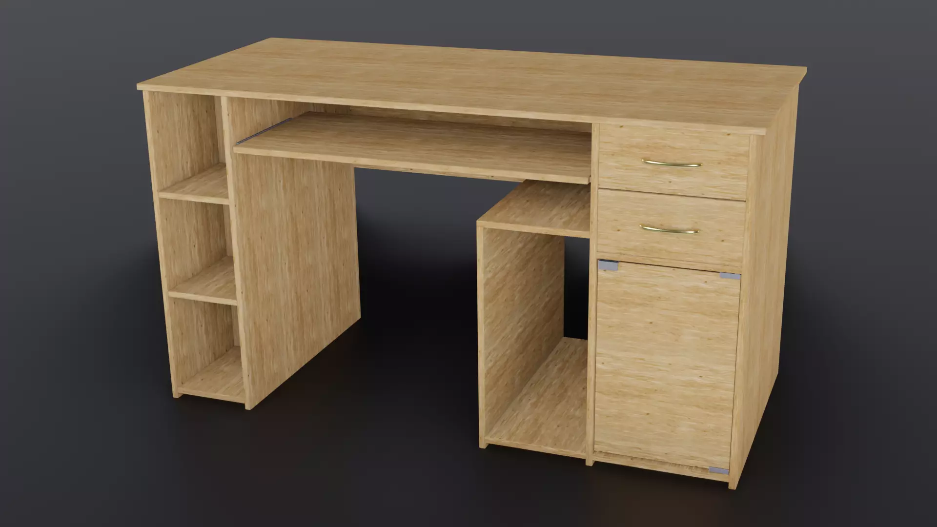 Desk model wooden with drawers and shelves 3D model_0