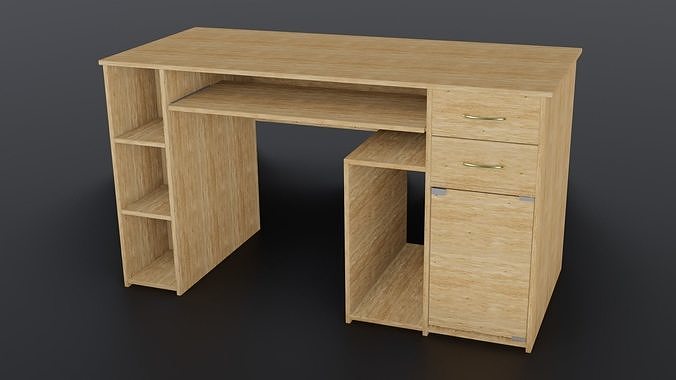 Desk model wooden with drawers and shelves 3D model
