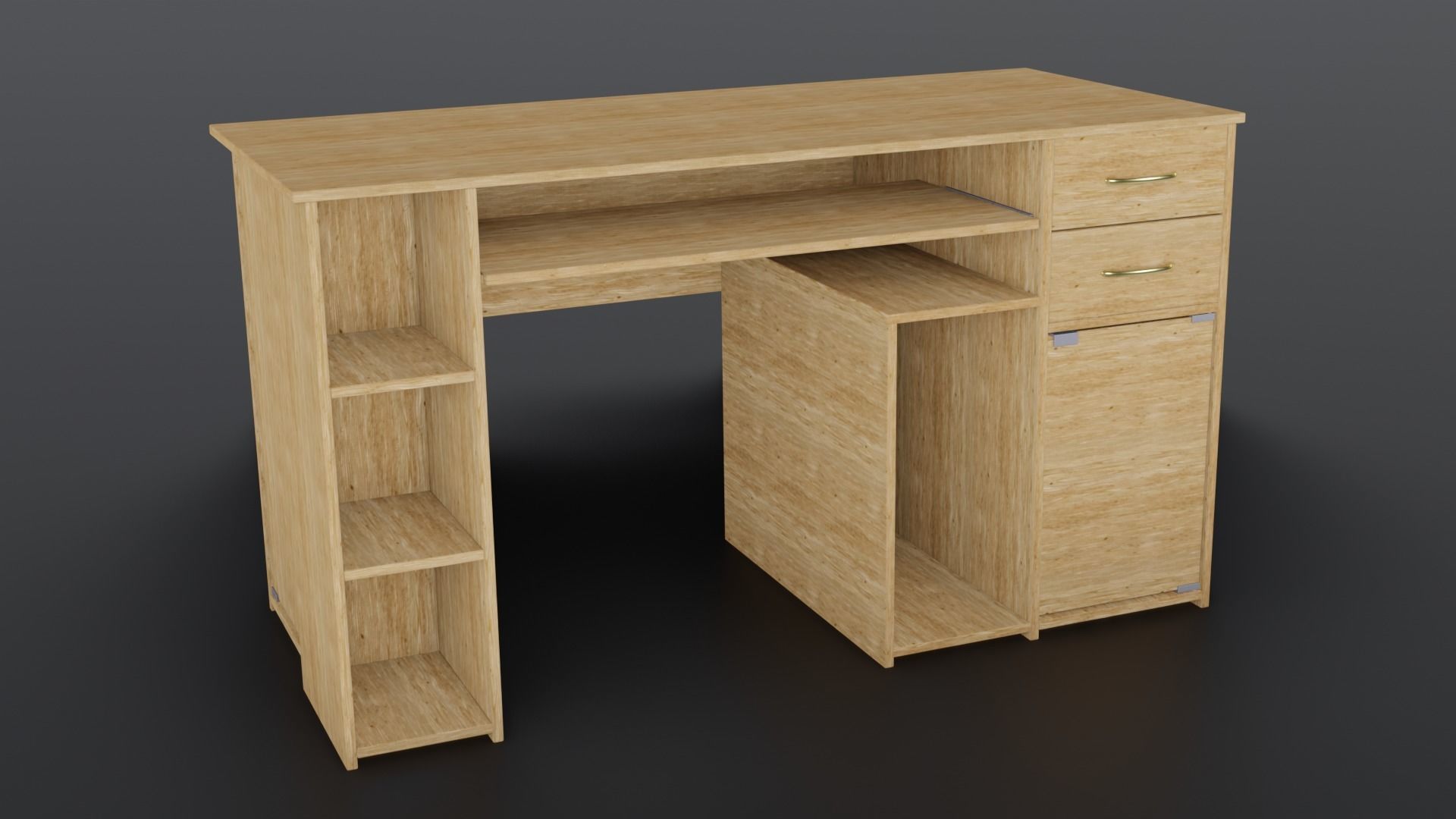 Desk model wooden with drawers and shelves 3D model_1