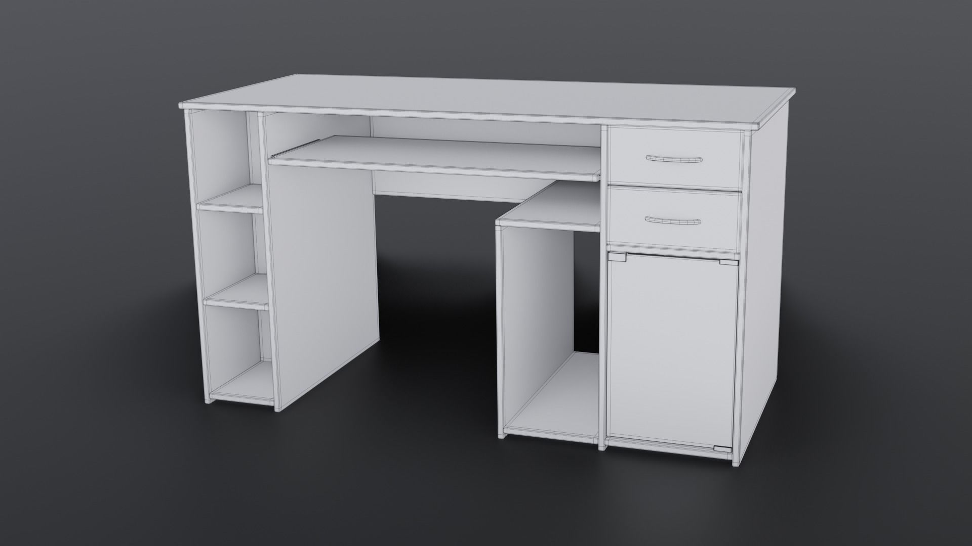 Desk model wooden with drawers and shelves 3D model_5