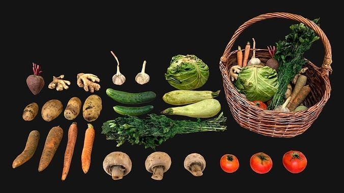 Set of Boxes of Vegetables Crate Medieval Farm Bazaar Food Stall Low-poly 3D model 6