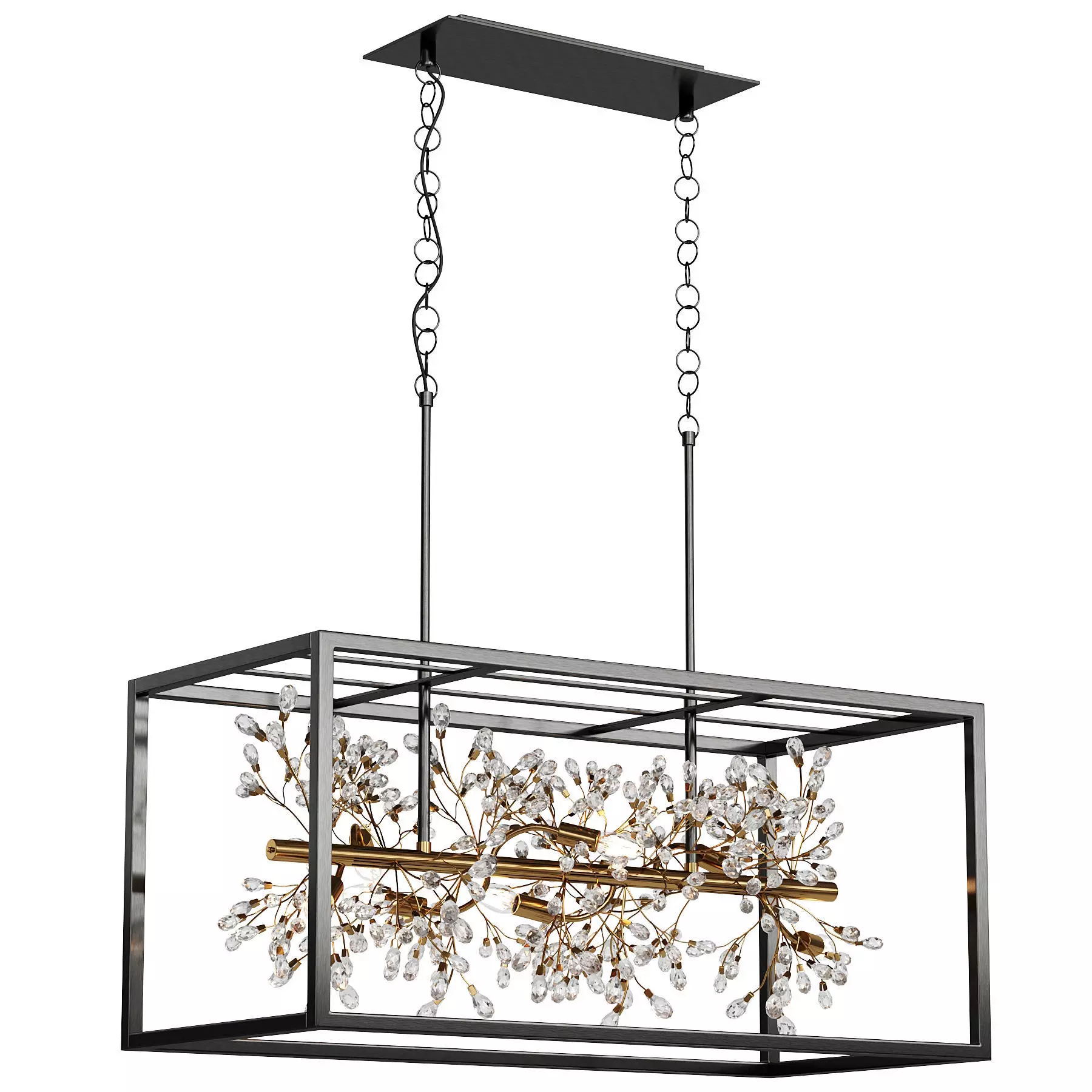 Carrine edison rectangular chandelier with crystals Low-poly 3D model