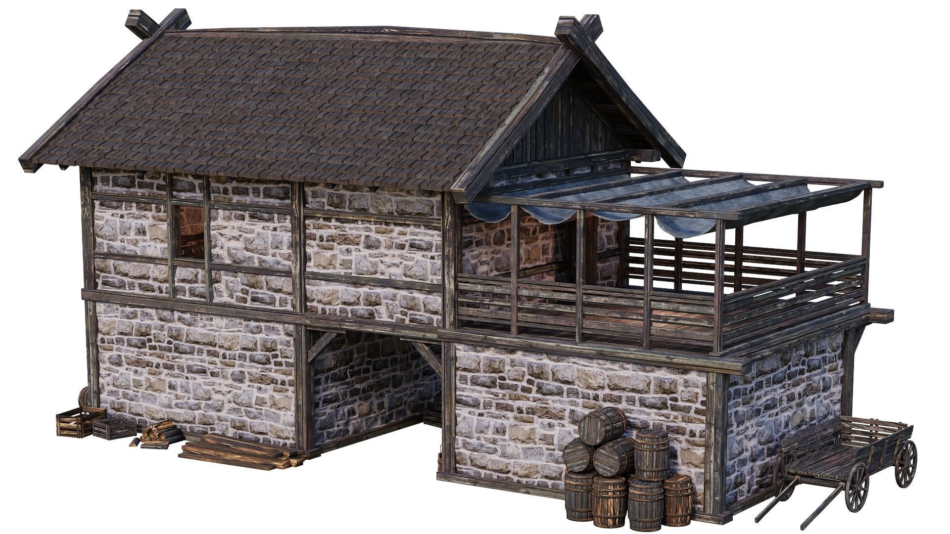 Old Medieval Building House 4K Textures GameReady 63 Low-poly 3D model_10