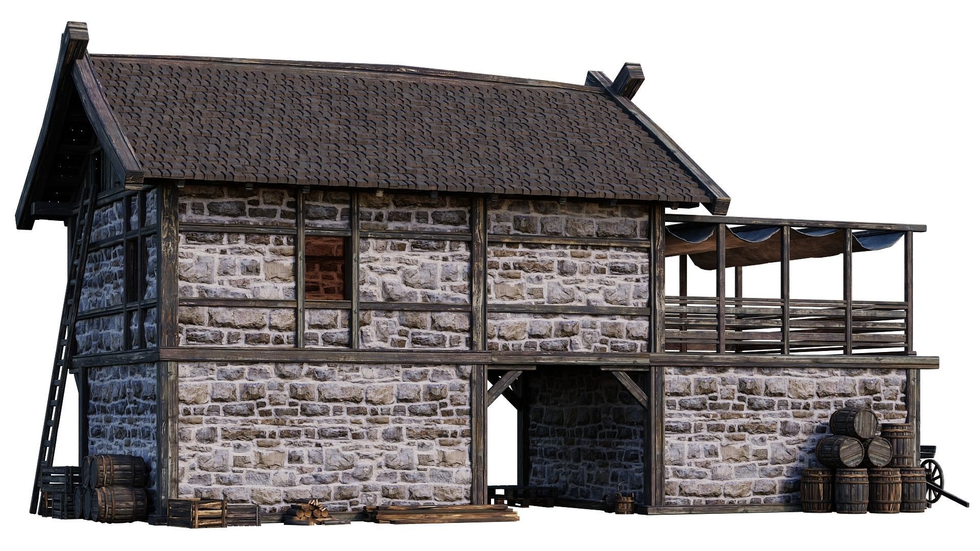 Old Medieval Building House 4K Textures GameReady 63 Low-poly 3D model_8