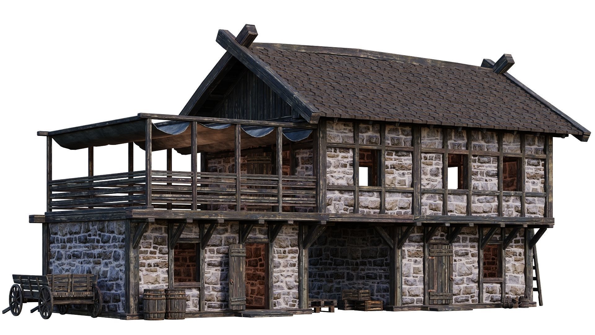 Old Medieval Building House 4K Textures GameReady 63 Low-poly 3D model_1