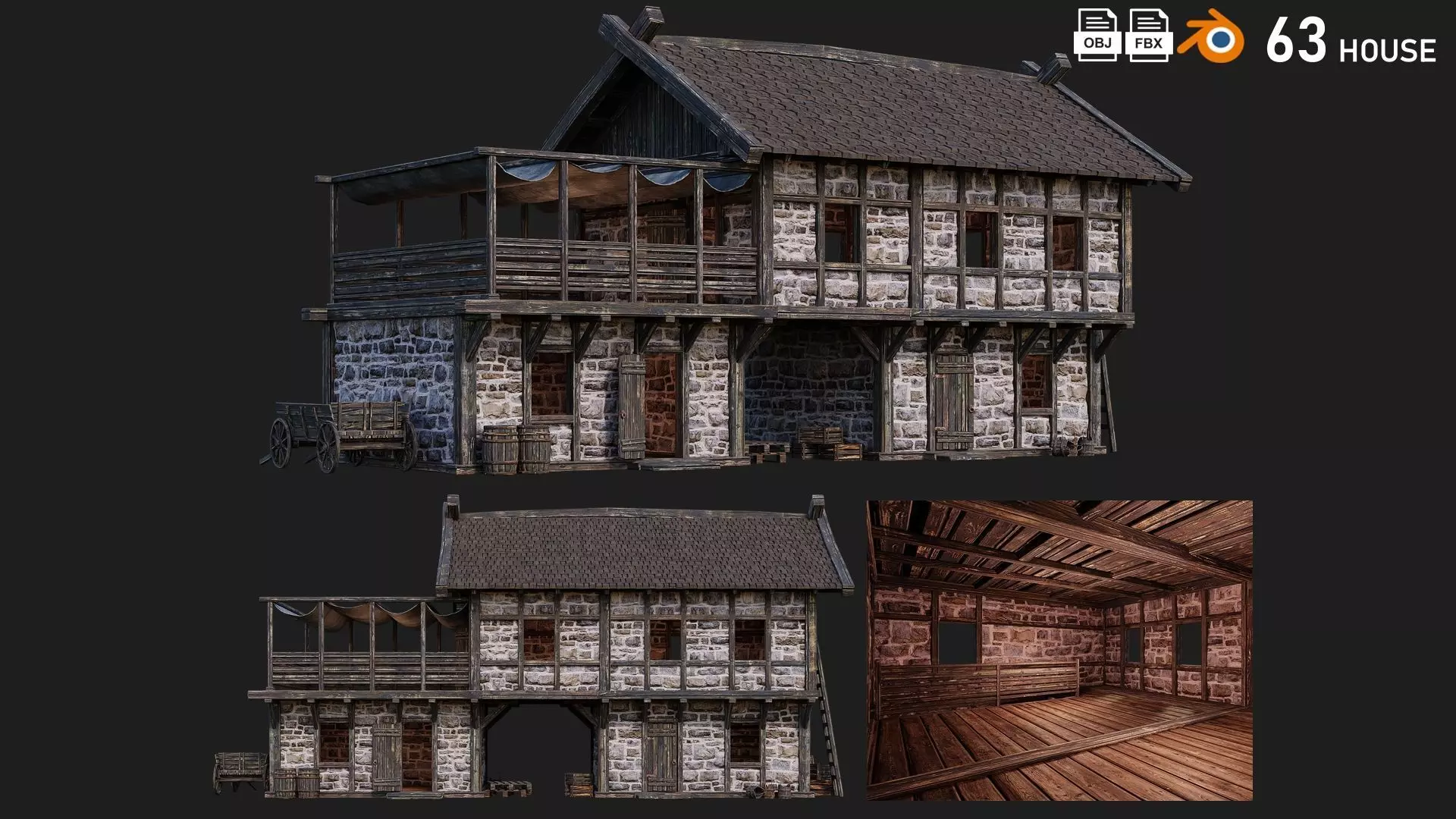 Old Medieval Building House 4K Textures GameReady 63 Low-poly 3D model_0