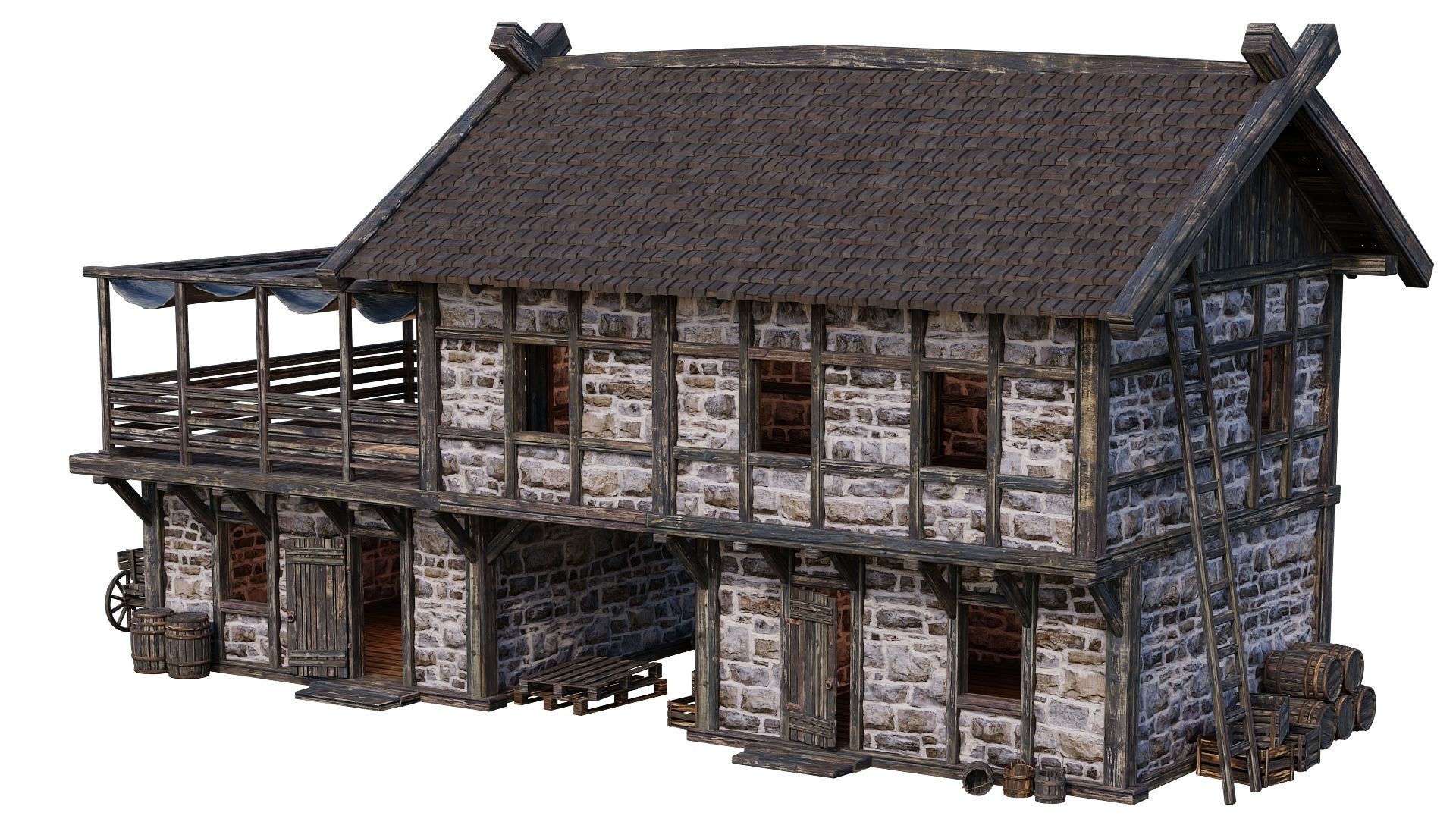 Old Medieval Building House 4K Textures GameReady 63 Low-poly 3D model_12