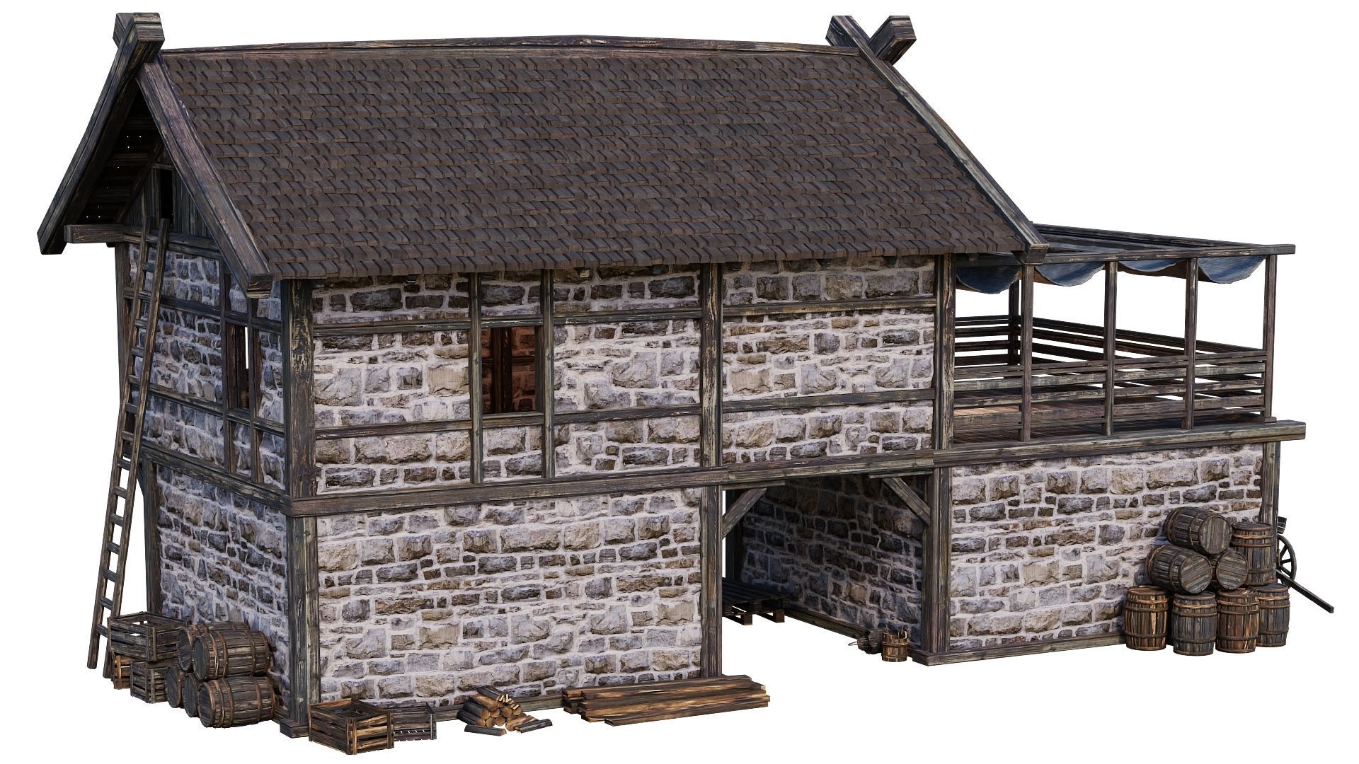Old Medieval Building House 4K Textures GameReady 63 Low-poly 3D model_11