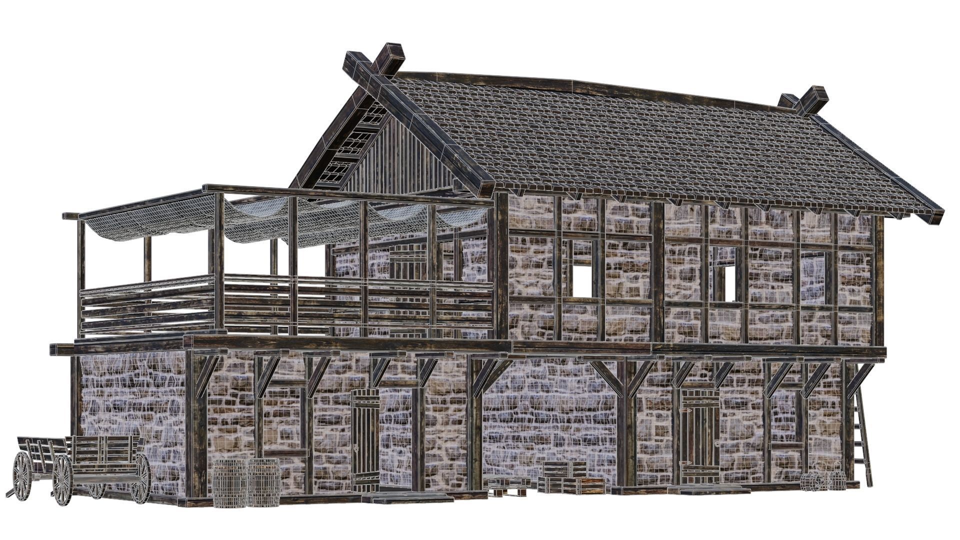 Old Medieval Building House 4K Textures GameReady 63 Low-poly 3D model_6
