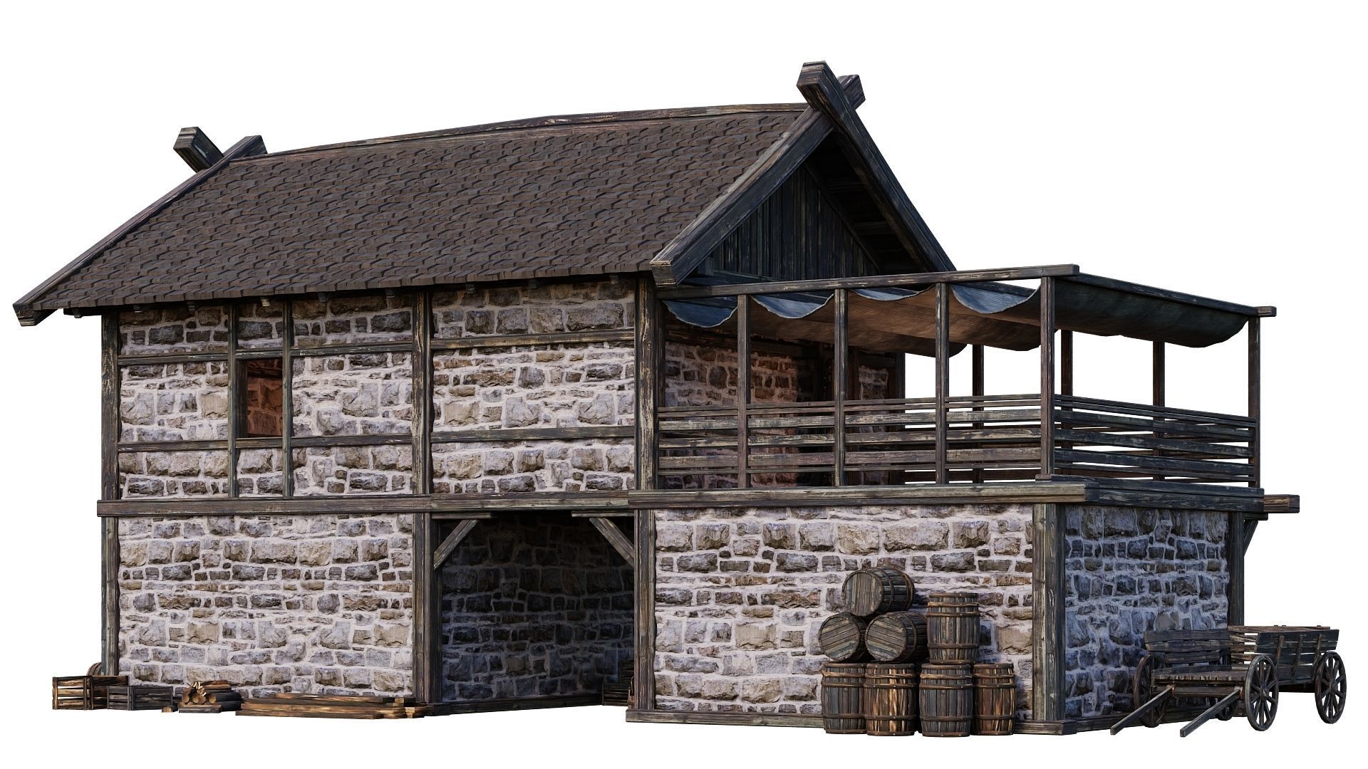 Old Medieval Building House 4K Textures GameReady 63 Low-poly 3D model_7