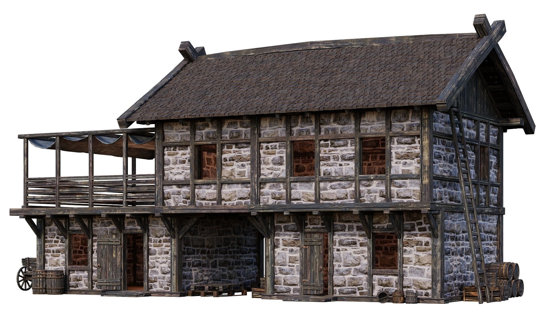 Old Medieval Building House 4K Textures GameReady 63 Low-poly 3D model_9