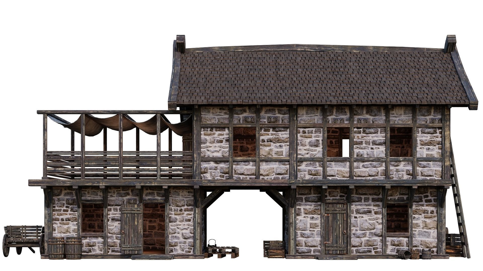 Old Medieval Building House 4K Textures GameReady 63 Low-poly 3D model_2