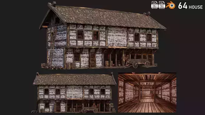 Old Medieval Building House 4K Textures GameReady 64