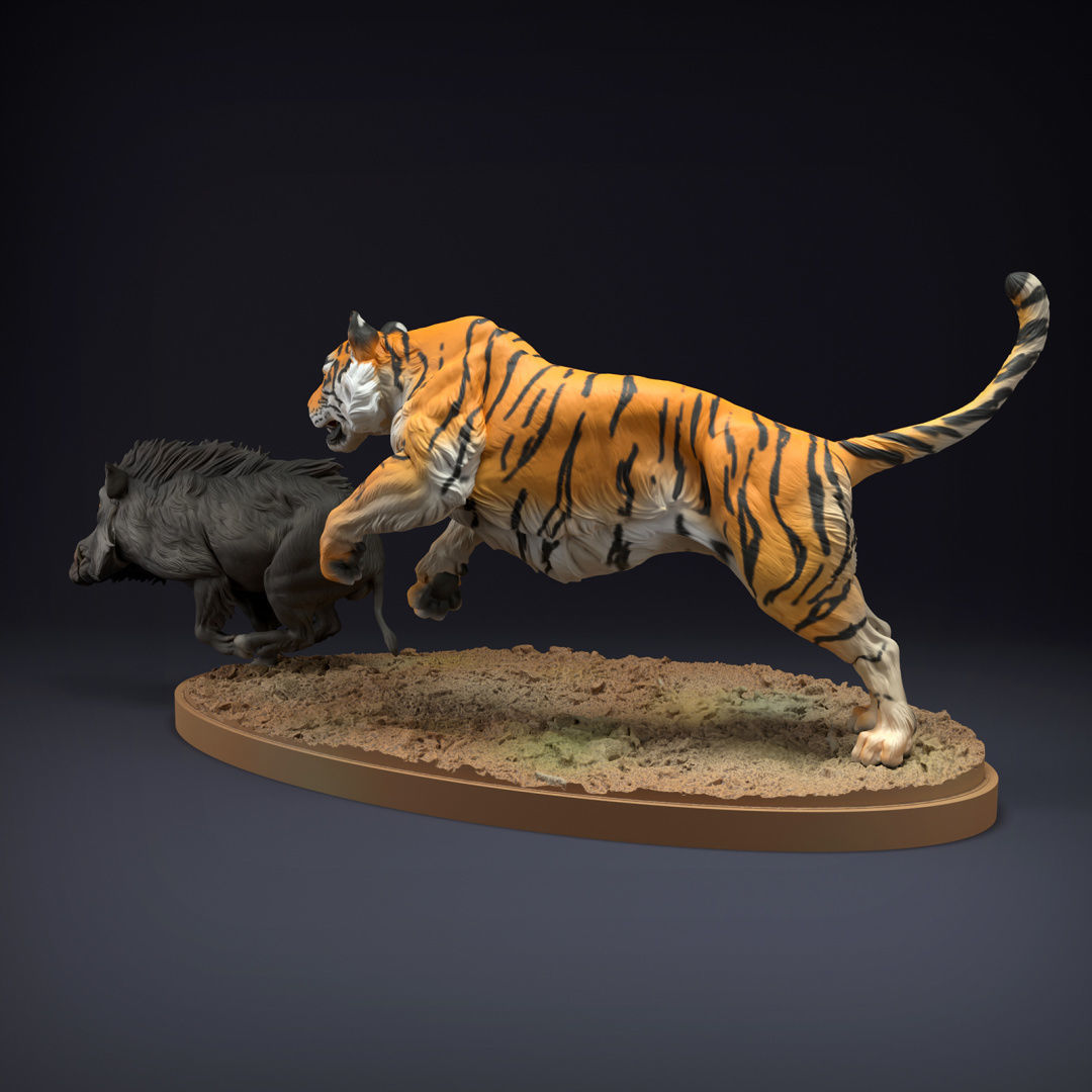 Bengal Tiger and Indian Boar Hunt for 3D Printing 3D print model_2