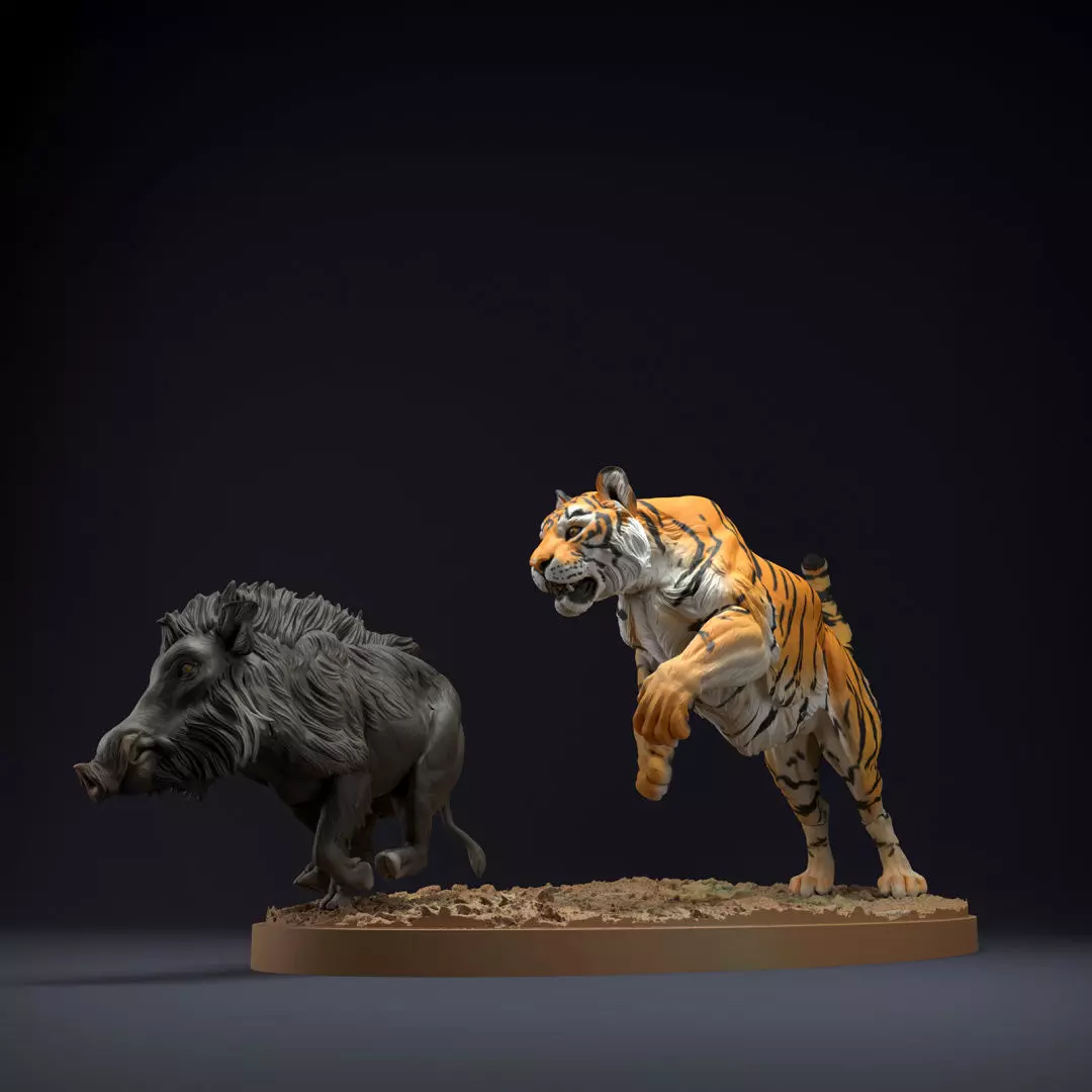 Bengal Tiger and Indian Boar Hunt for 3D Printing 3D print model_0