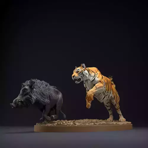 Bengal Tiger and Indian Boar Hunt for 3D Printing