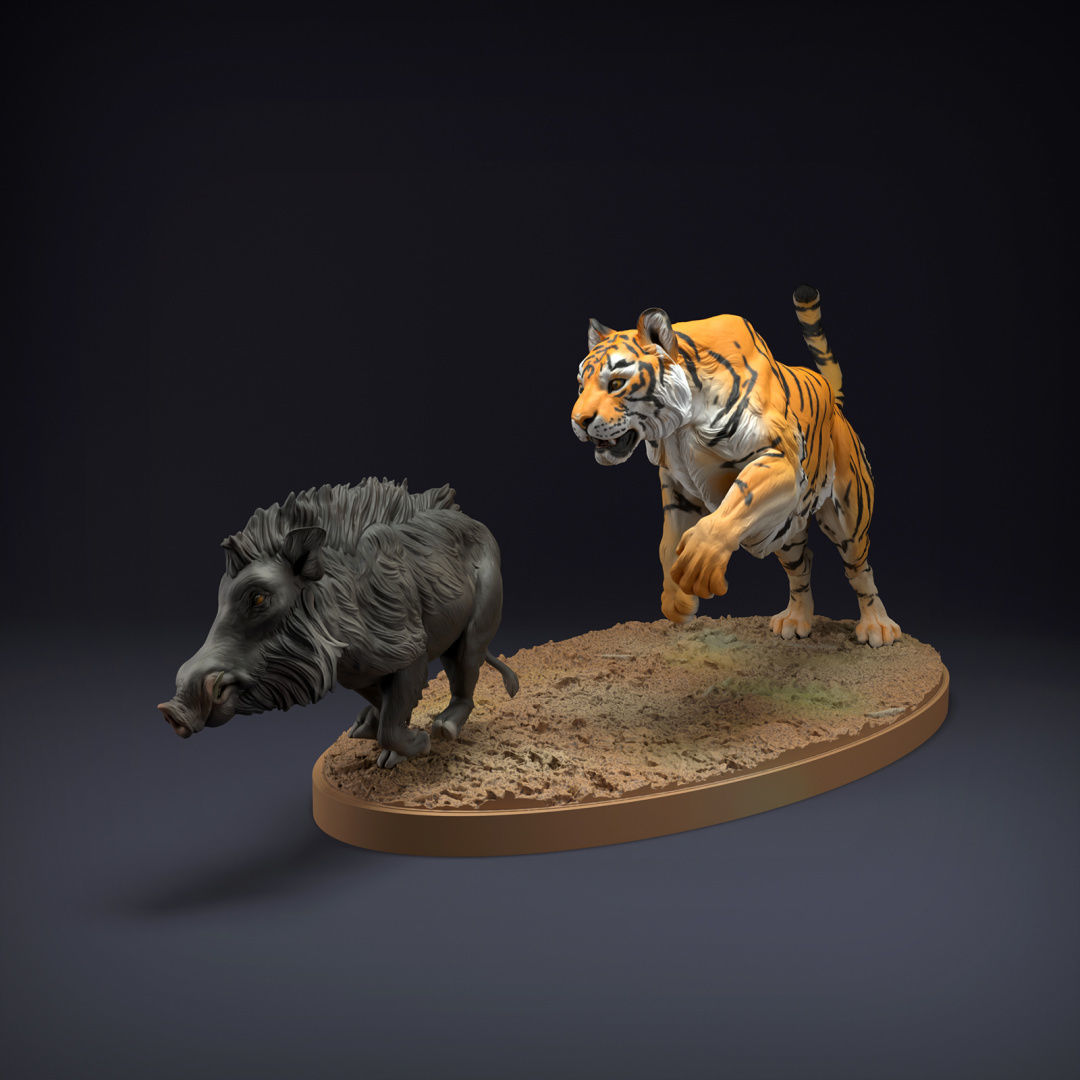 Bengal Tiger and Indian Boar Hunt for 3D Printing 3D print model_1