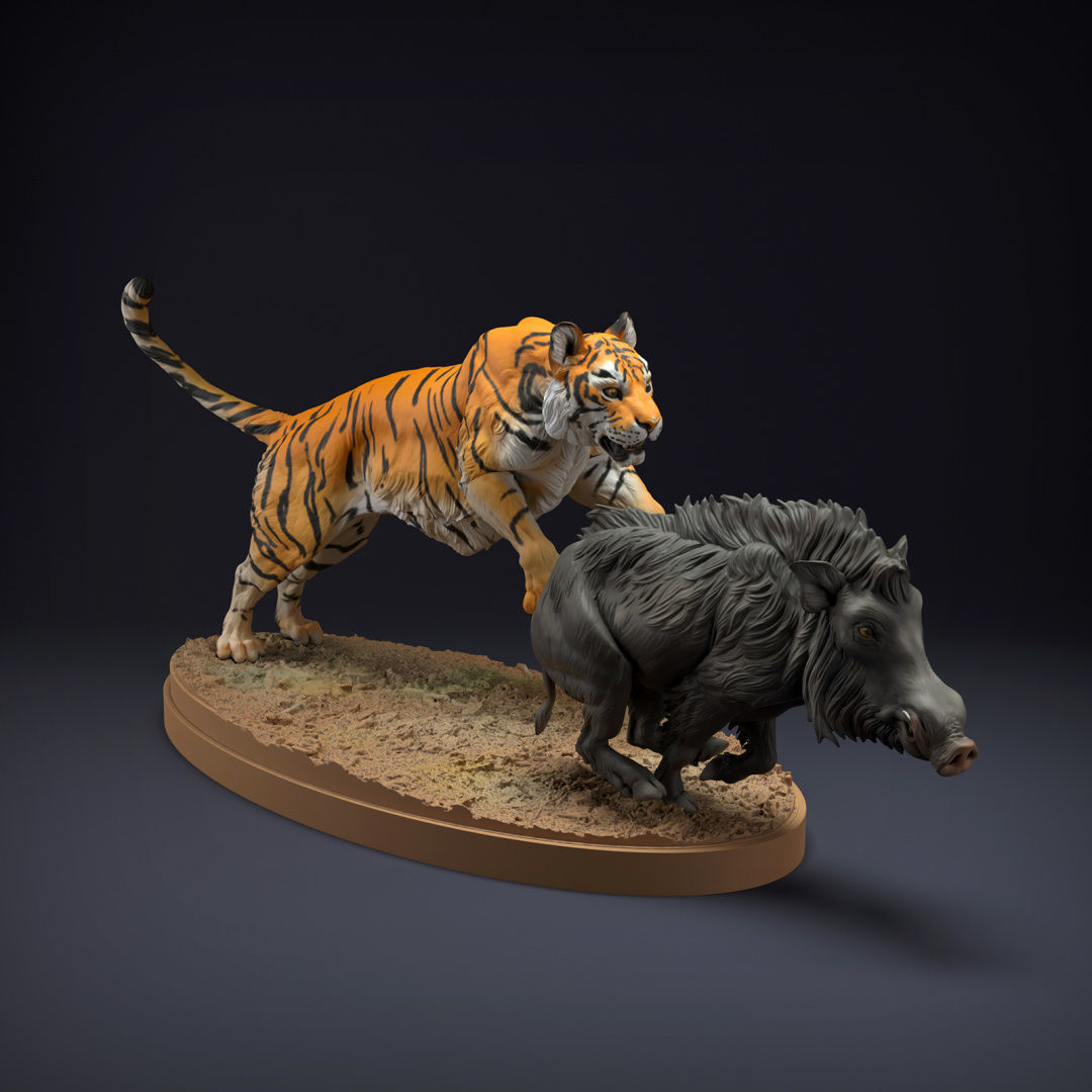 Bengal Tiger and Indian Boar Hunt for 3D Printing 3D print model_4