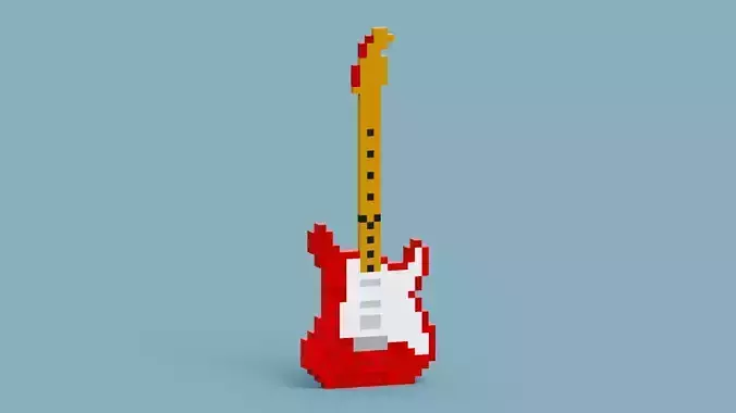 Red Guitar Low-poly 3D model