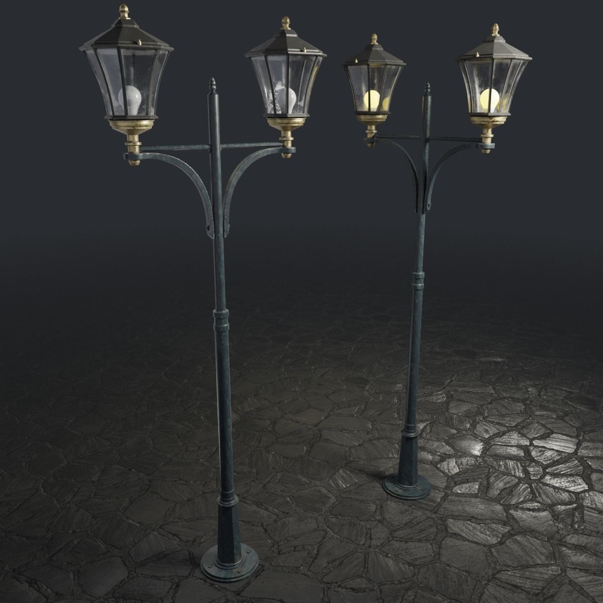 Standart Street Lamp whith double stand 3D model_2