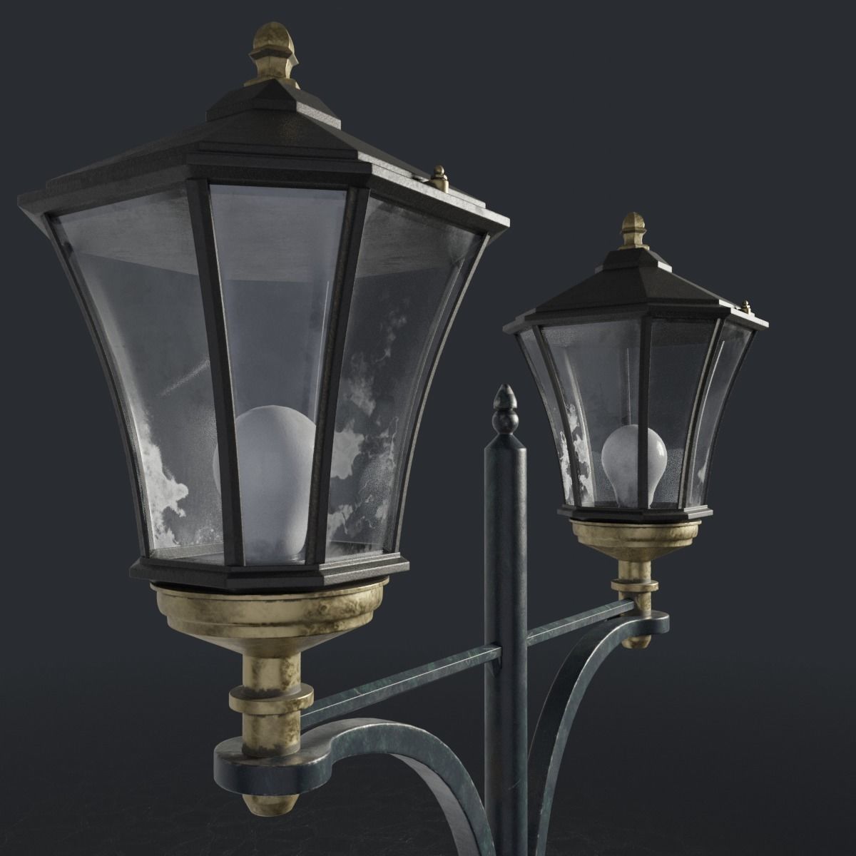 Standart Street Lamp whith double stand 3D model_1