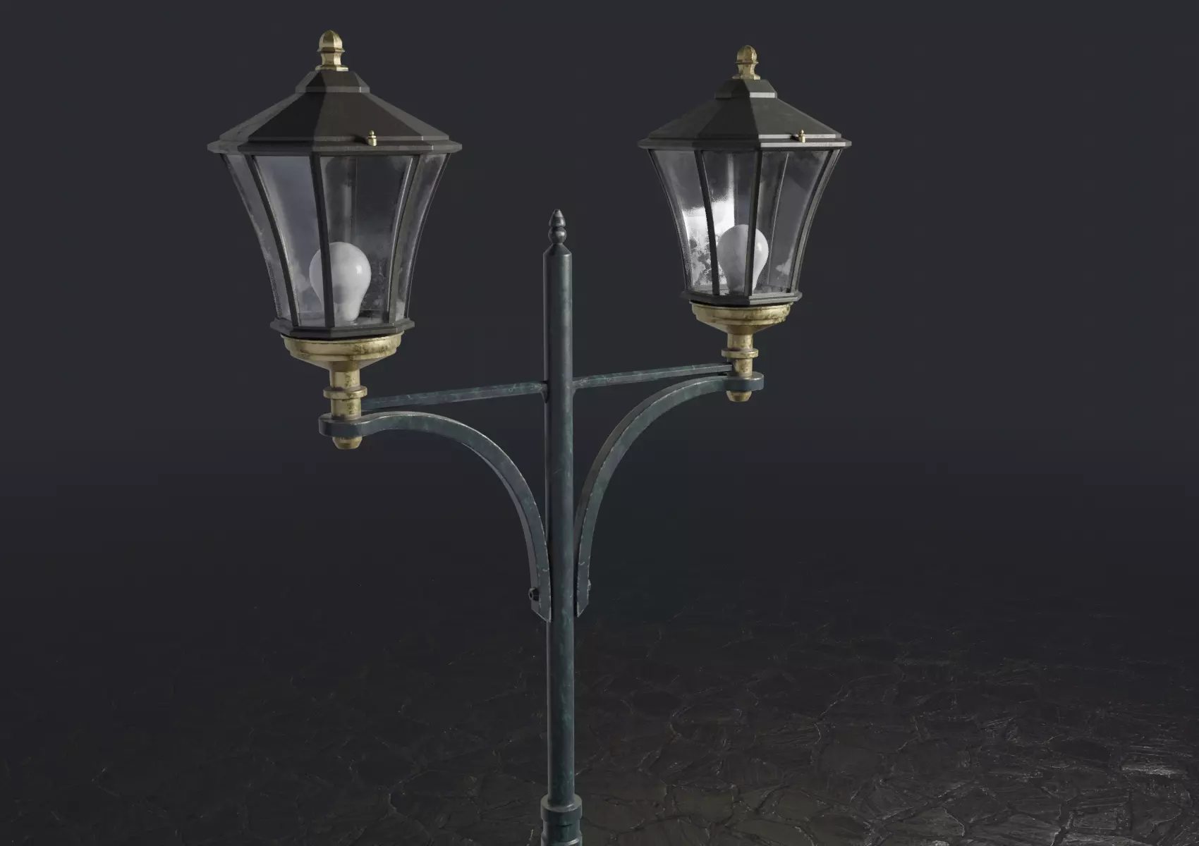 Standart Street Lamp whith double stand 3D model_0