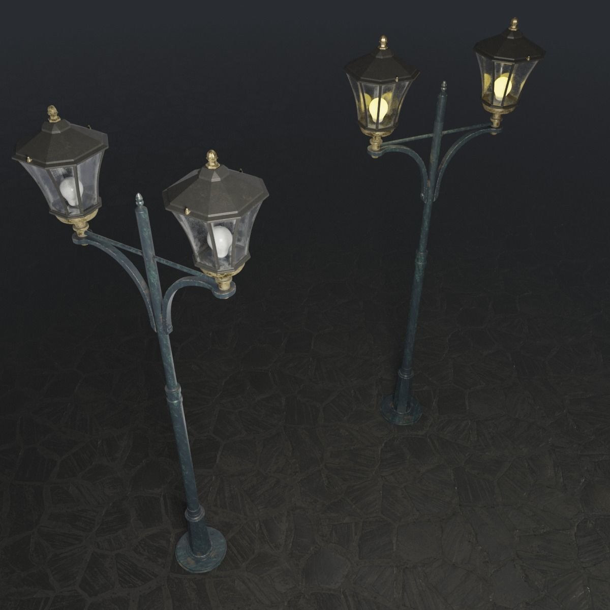 Standart Street Lamp whith double stand 3D model_3