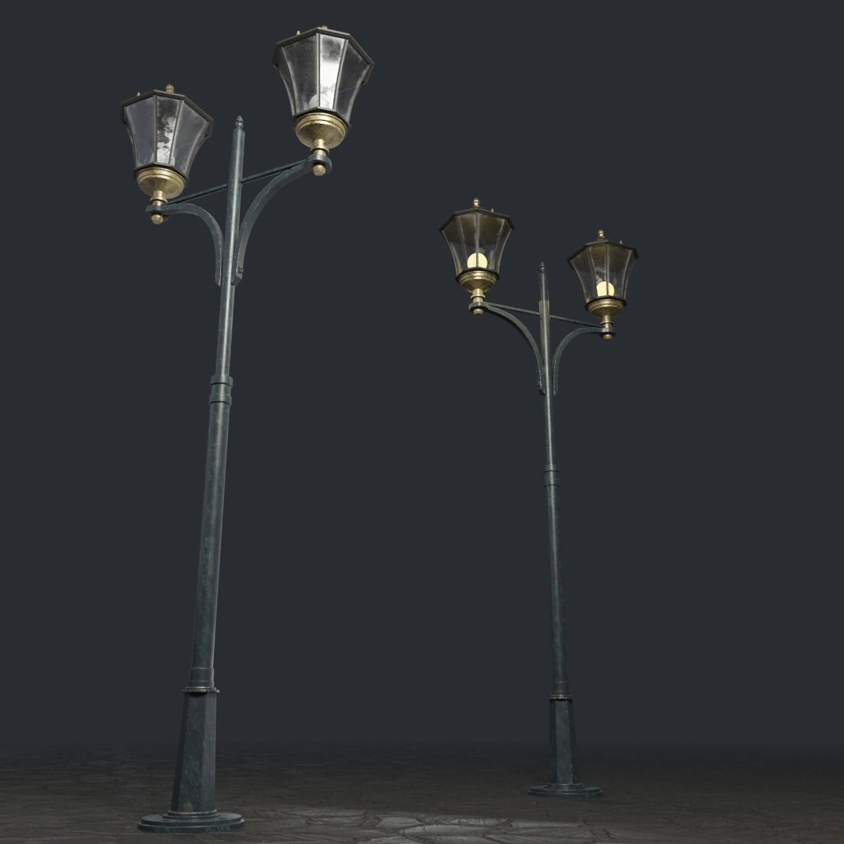 Standart Street Lamp whith double stand 3D model_4