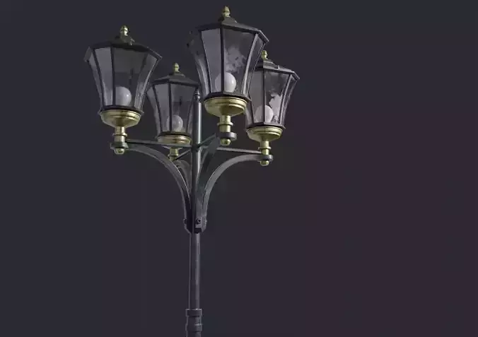 Standart Street Lamp with quad stand 3D model