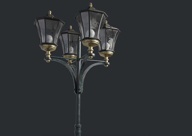 Standart Street Lamp with quad stand 3D model