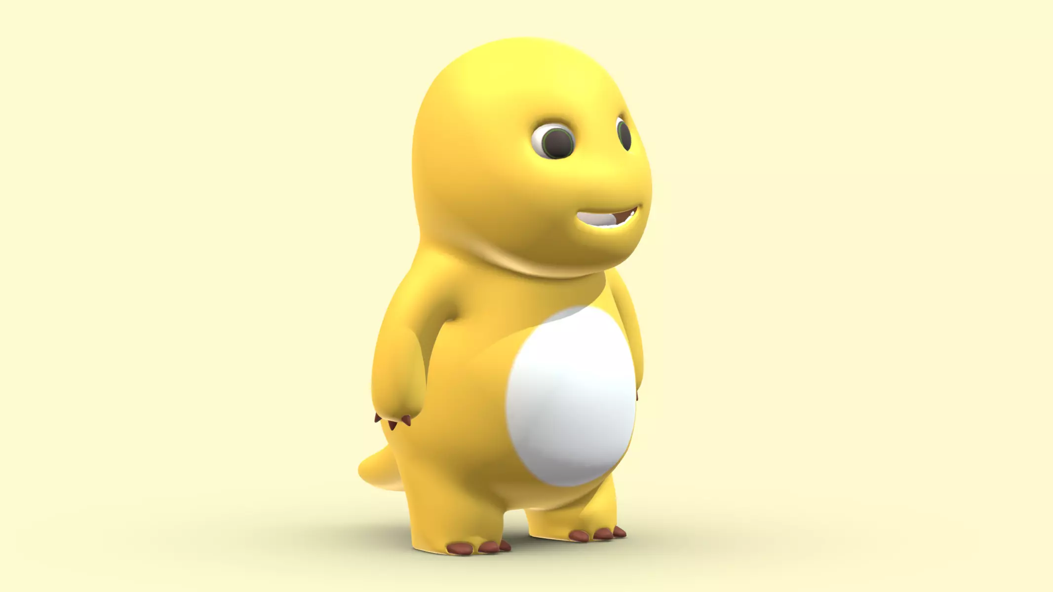Chubby Yellow Dinosaur Cartoon Low Poly PBR Realistic Low-poly 3D model_0