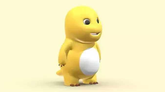 Chubby Yellow Dinosaur Cartoon Low Poly PBR Realistic Low-poly 3D model
