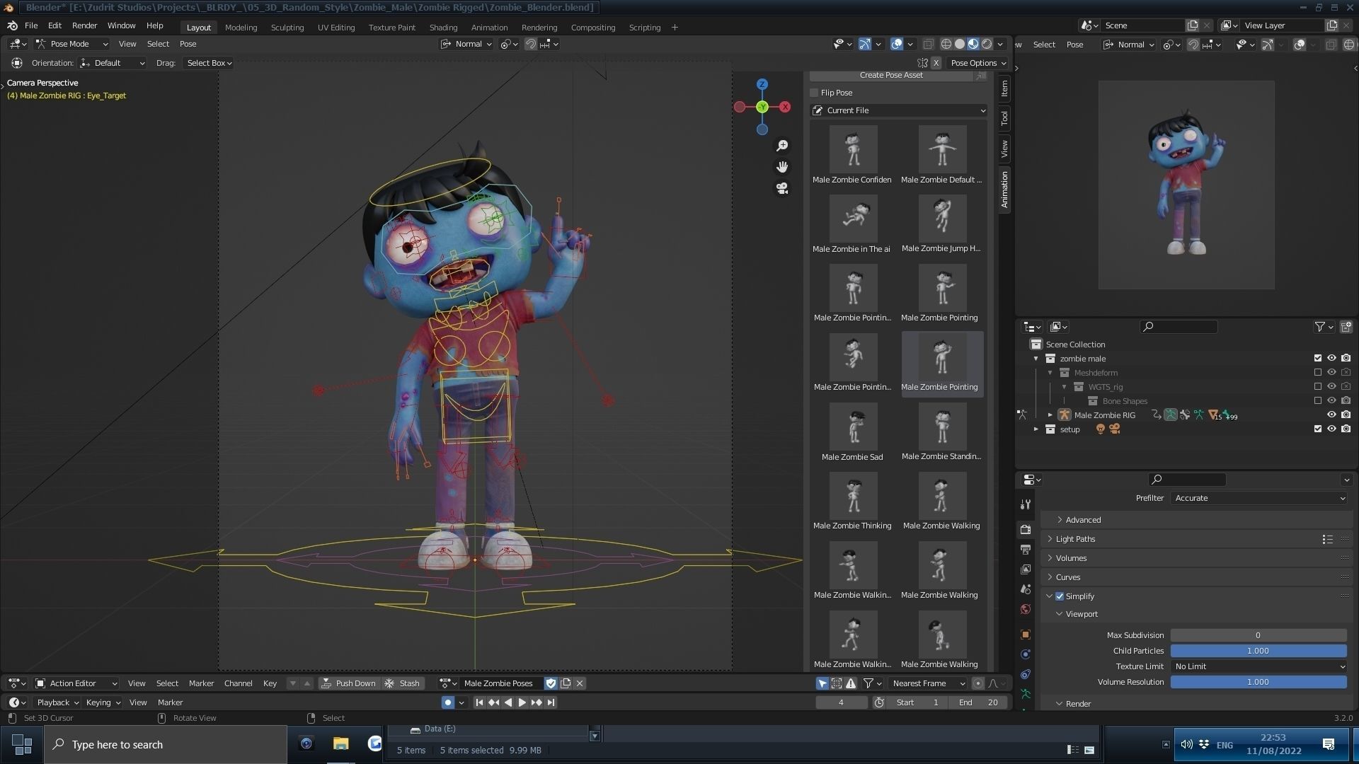 Cartoon Male Zombie Low-poly 3D model_1