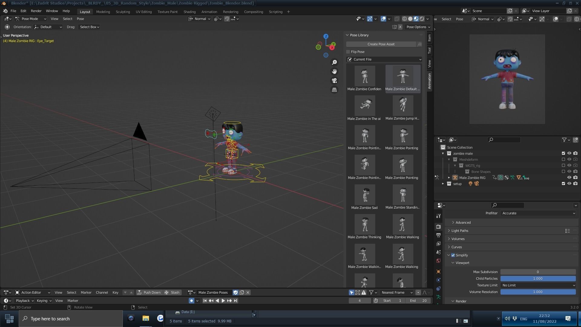 Cartoon Male Zombie Low-poly 3D model_26