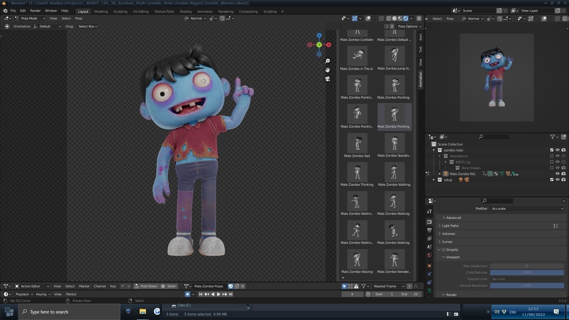 Cartoon Male Zombie Low-poly 3D model_10