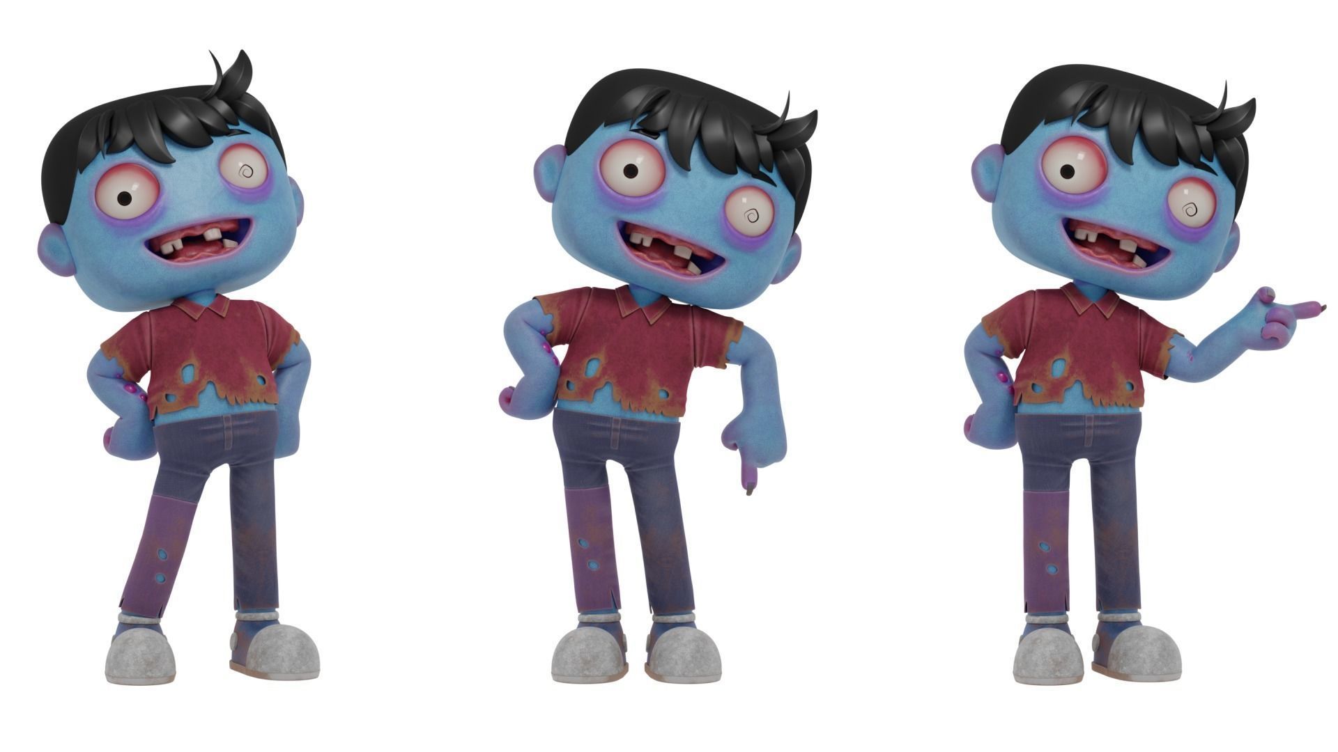 Cartoon Male Zombie Low-poly 3D model_2