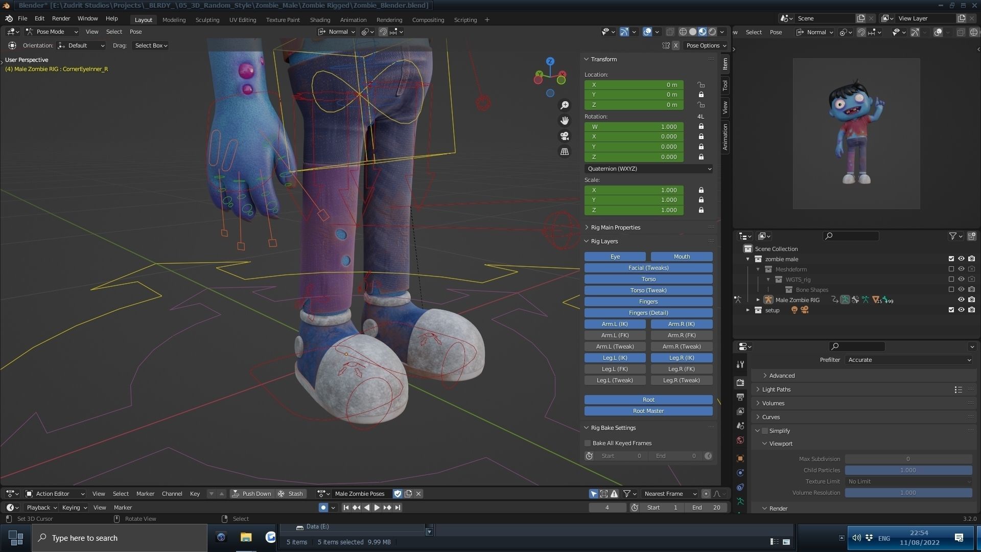 Cartoon Male Zombie Low-poly 3D model_14