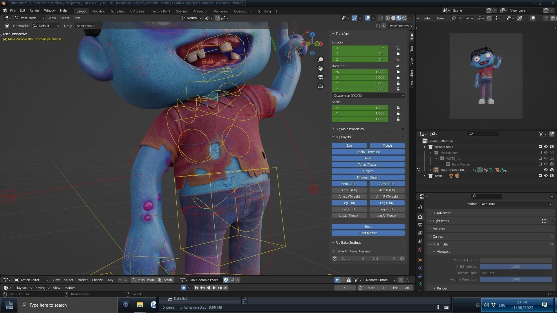 Cartoon Male Zombie Low-poly 3D model_13