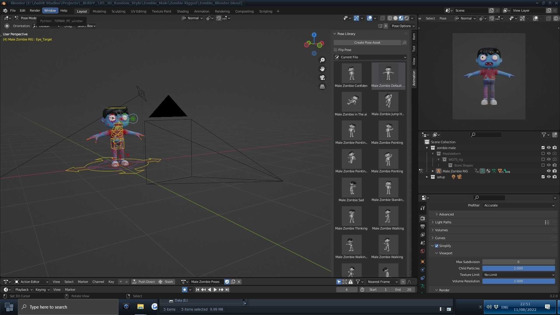 Cartoon Male Zombie Low-poly 3D model_8