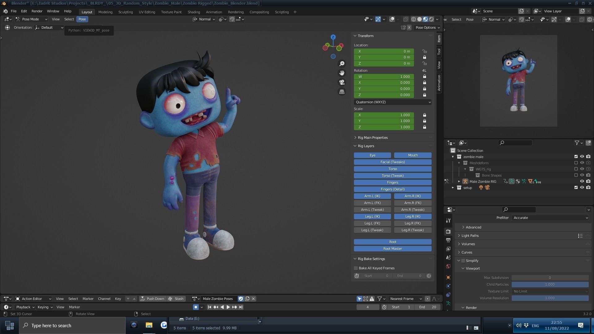 Cartoon Male Zombie Low-poly 3D model_27