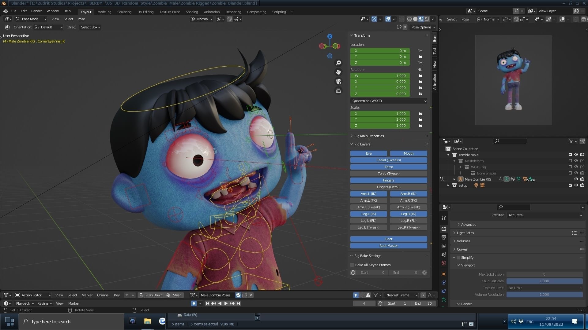 Cartoon Male Zombie Low-poly 3D model_12