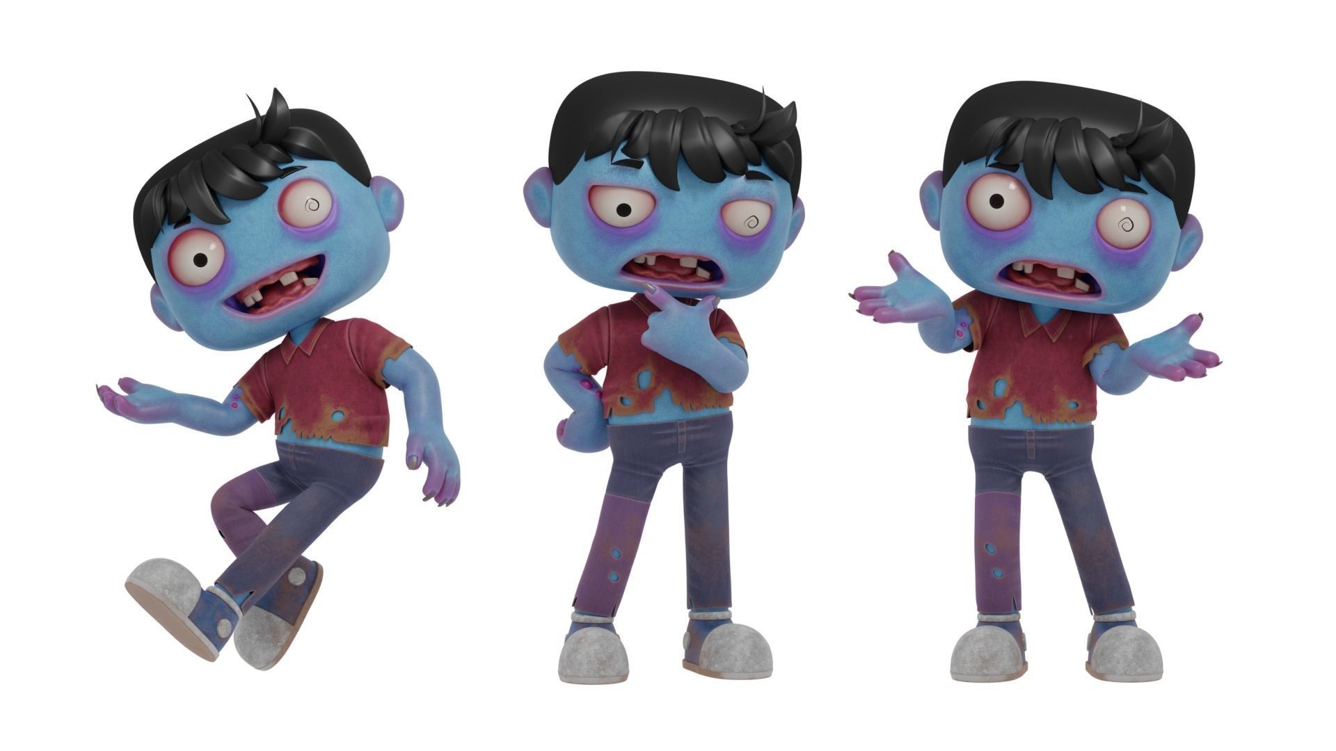 Cartoon Male Zombie Low-poly 3D model_6