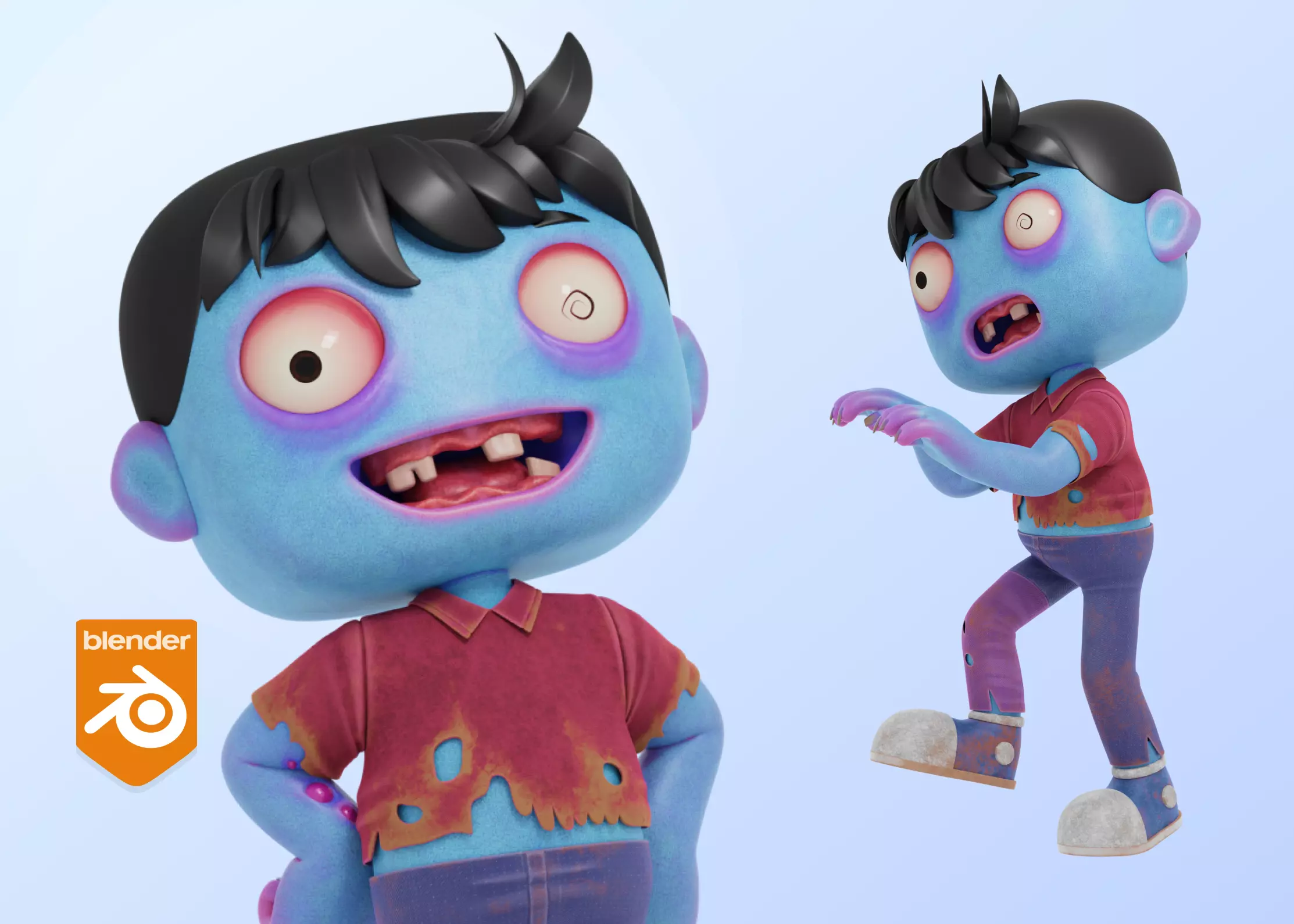 Cartoon Male Zombie Low-poly 3D model_0